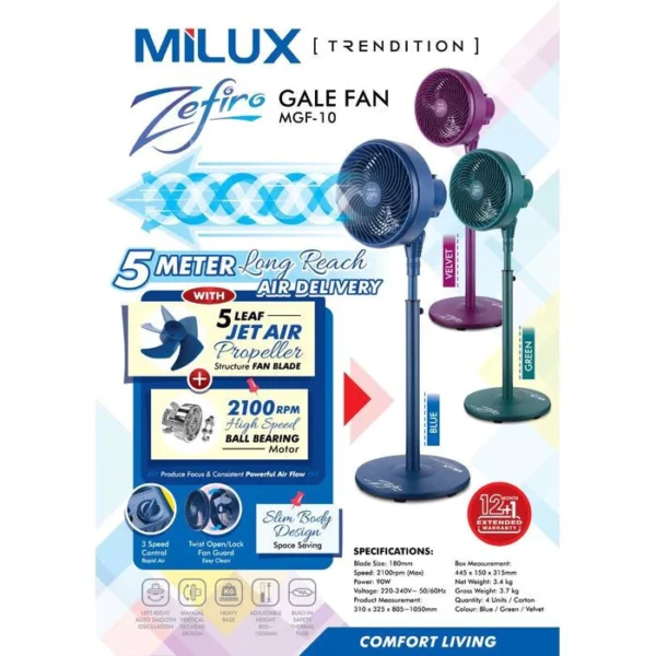sg-11134201-824j7-megylll2m4uf7b.webp Milux MGF 10 BLUE Stand Fan Gale 90W Blue