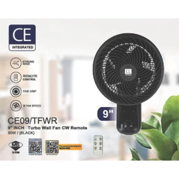 sg-11134201-8260u-mma4snxqwg74b7.webp CE Integrated CE09 TFWR Turbo Wall Fan With Remote 9 90W AC Motor Black